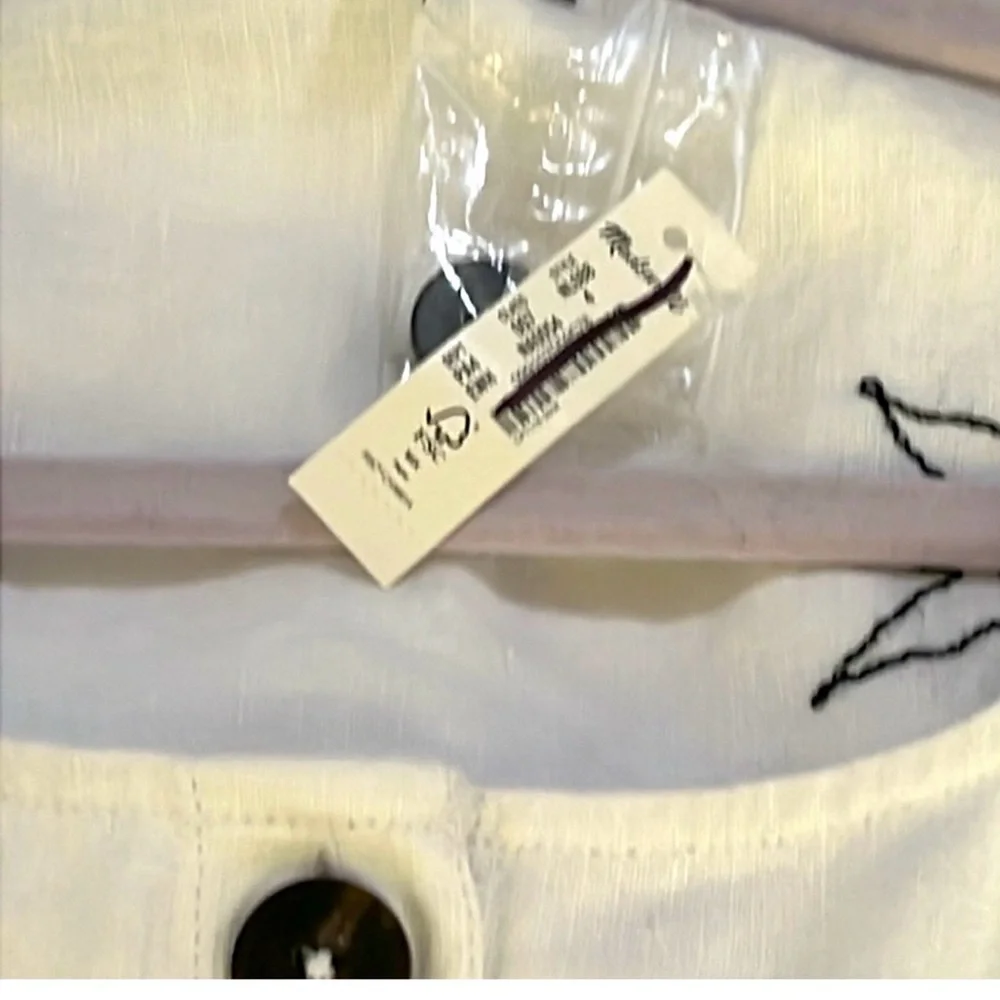 Madewell Linen Embroidered Button Front Midi Dress White Black Size 4 NWT - Picture 7 of 7